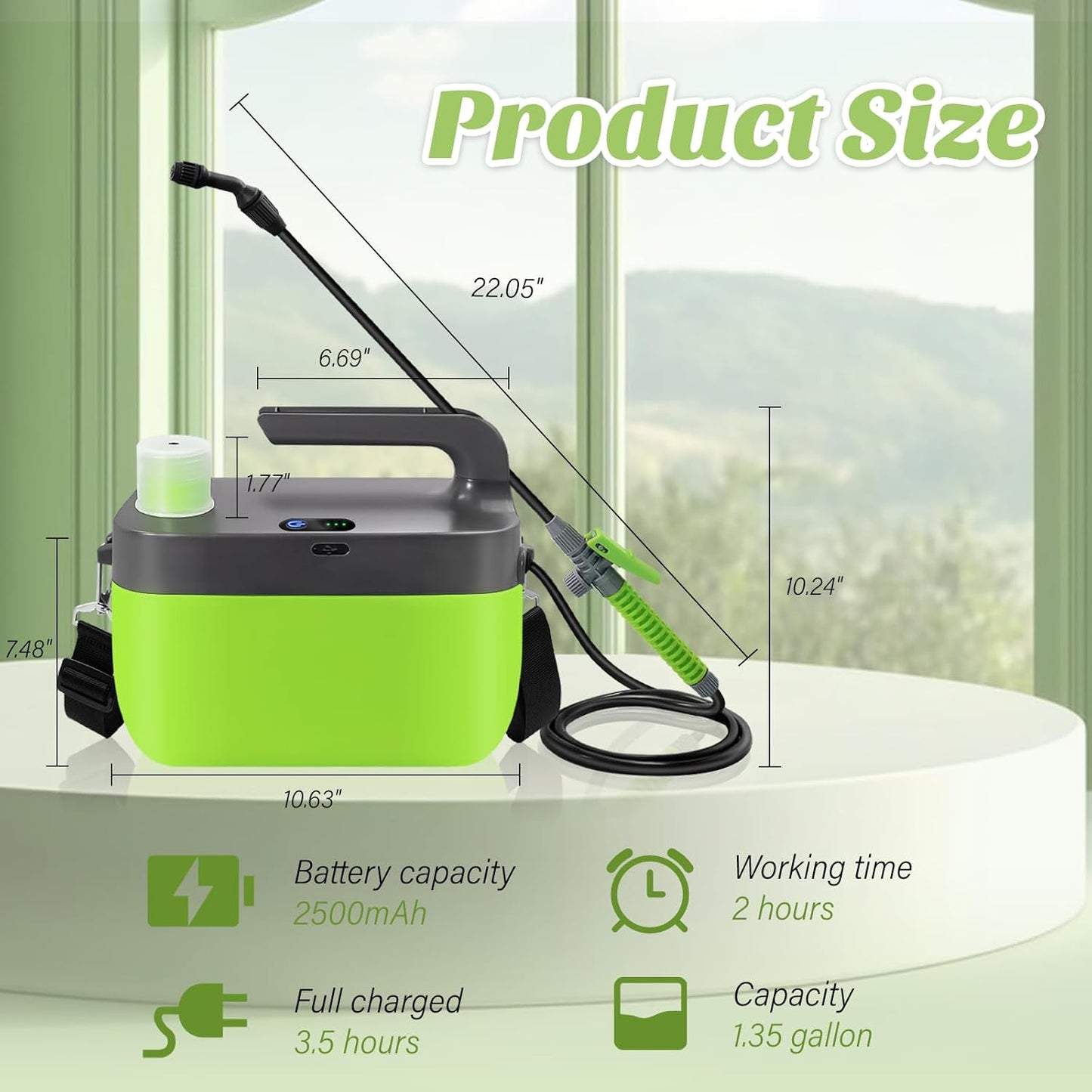 Battery Powered Garden Sprayer, 1.35 Gallon Electric Sprayer with USB Rechargeable Handle, 3 Mist Nozzles, Retractable Wand, Battery Pump Sprayers with Adjustable Shoulder Strap for Lawn and Yard