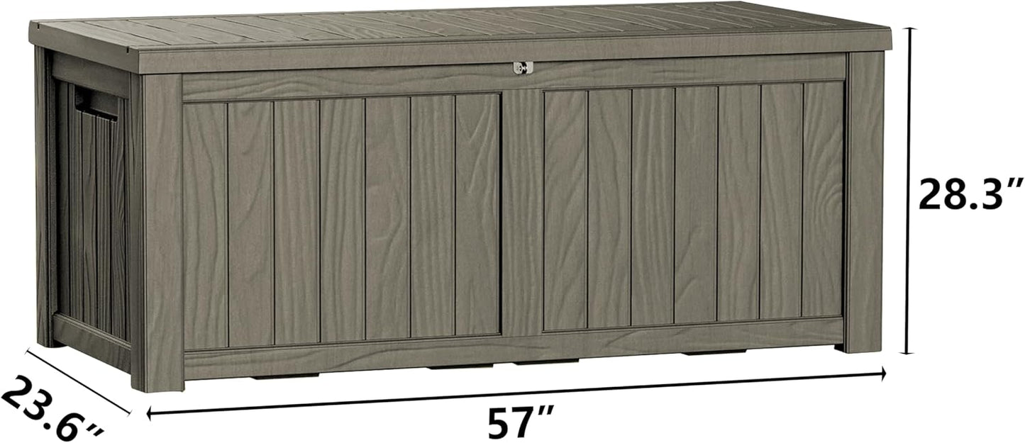 150 Gallon Waterproof Large Resin Deck Box Indoor/Outdoor Lockable Storage Container and Seating for Garden, Pool, and Patio (150 Gallon, Grey)