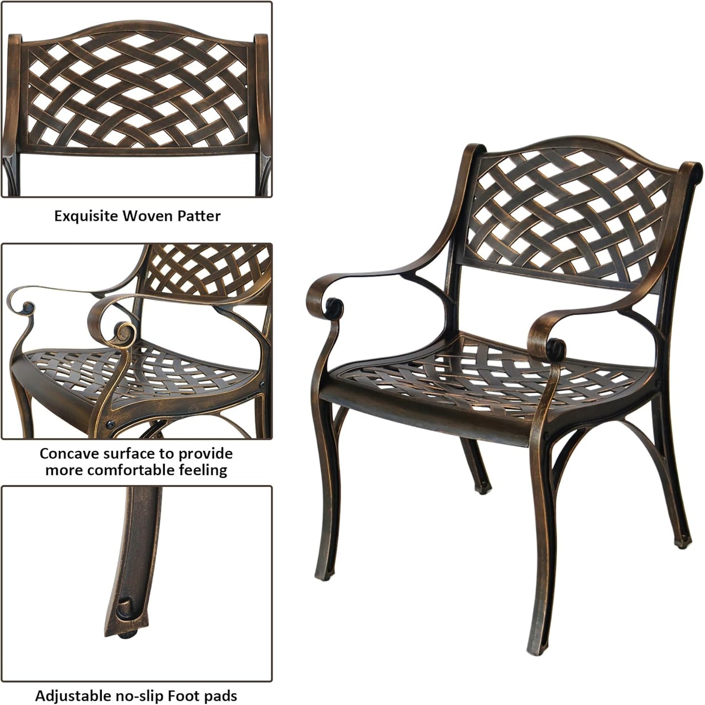 5 Piece Outdoor Dining Set, Cast Aluminum Patio Dining Set for 4 Person, Patio Furniture Set with 59" Rectangle Patio Table(2.56" Umbrella Hole) and 4 Chairs