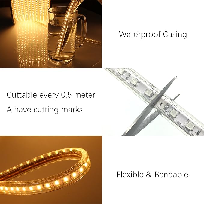 5050-60 Type AC 110-120V Green LED Strip Lights, Flexible/Waterproof/Dimmable/Multi-Modes LED Rope Light + 23 Keys Remote for Home/Garden/Building Decoration (98.4ft/30m, Green)