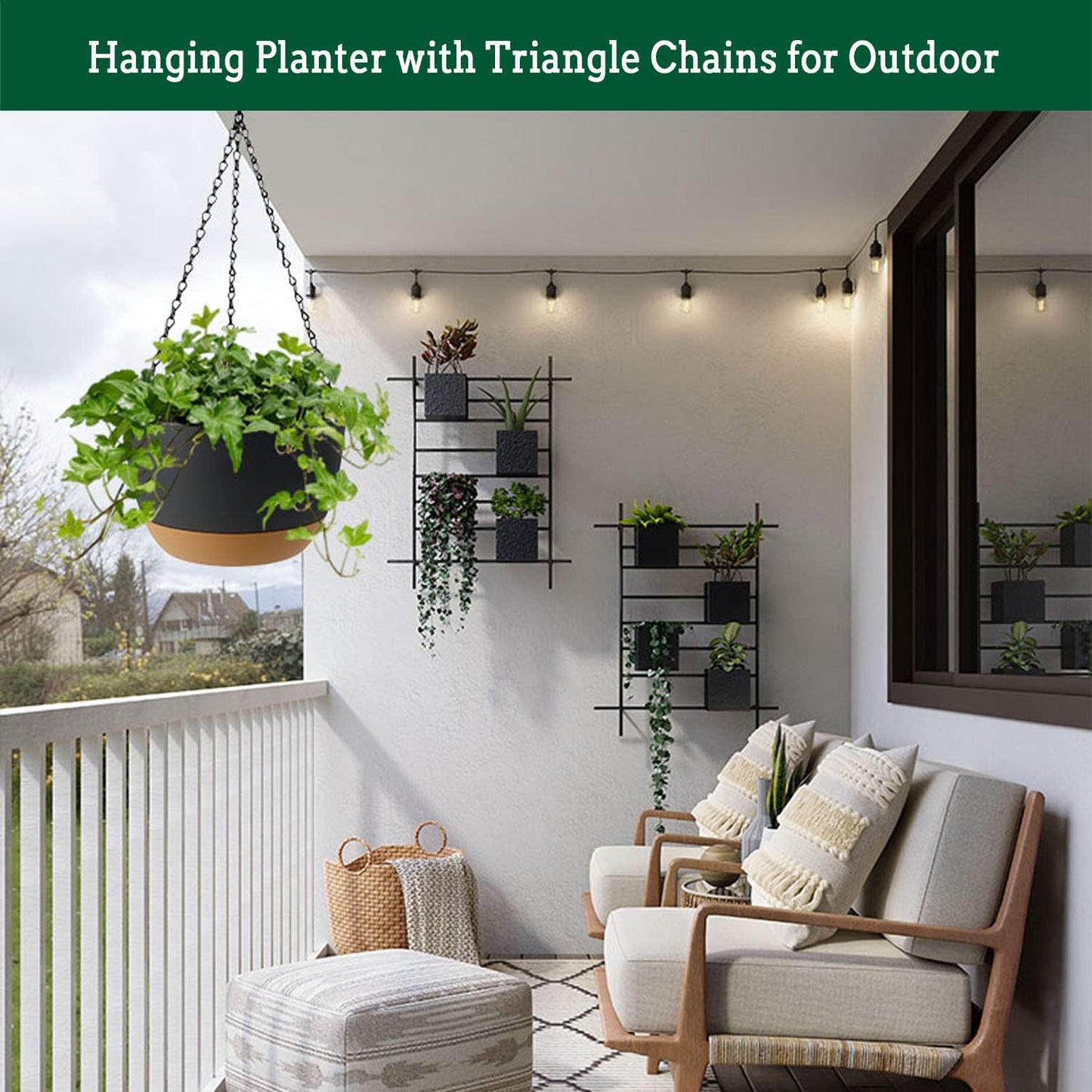 Hanging Planter Self Watering 10 Inch, 2 Pack Indoor Outdoor Hanging Baskets, Hanging Flower Pots with Drainage Hole & 2 Kinds of Plant Hangers for Garden Home Decor(Grey)…