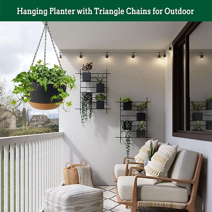 Hanging Planter Self Watering 10 Inch, 2 Pack Indoor Outdoor Hanging Baskets, Hanging Flower Pots with Drainage Hole & 2 Kinds of Plant Hangers for Garden Home Decor(Grey)…