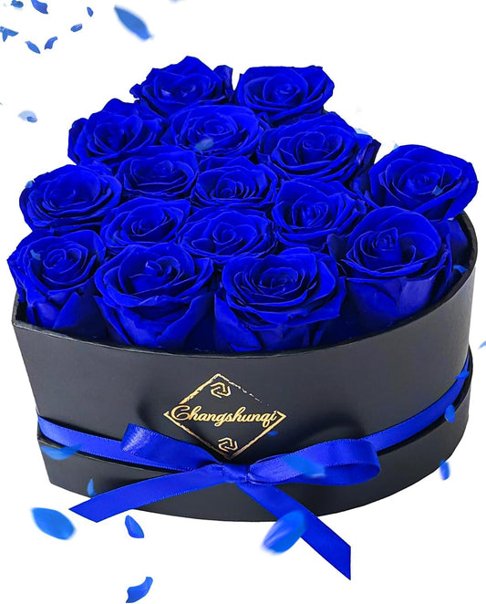 16 Flowers Forever Preserved Roses in Box, Forever Flowers Womens Birthday Gifts for Women Mothers Blue Rose Gift for Her Romantic Eternal Real Rose for Women Mom Wife