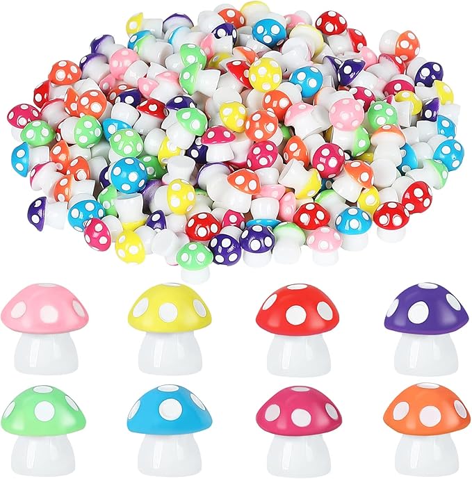200 Pieces Tiny Mushrooms Garden Decor | Fairy Garden Mushrooms Ornaments | Miniature Home Décor | DIY Bonsai Craft (Multi-Color)