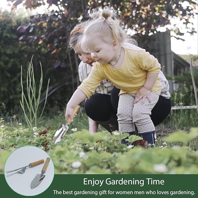 Garden Tool Set, 2 Pieces Stainless Steel Heavy Duty Garden Tools, Gardening Kit with Ergonomic Wooden Handle, Durable Garden Tools for Gardening, Gardening Gifts for Women