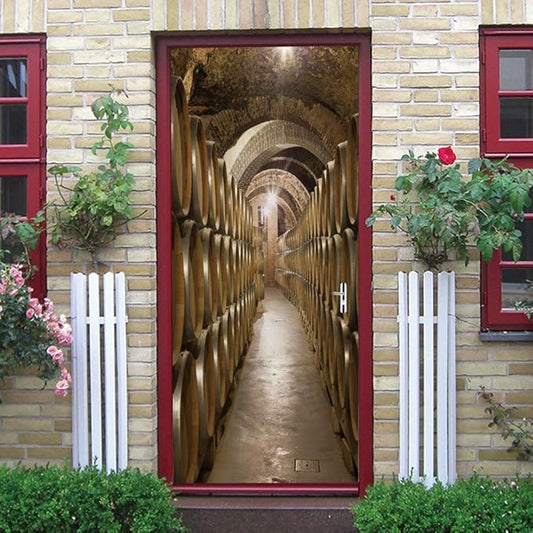 3D Door Stickers Murals Peel and Stick - Wine Cellar - Door Wallpaper Self-Adhesive Door Decals Removable PVC Waterproof Door Poster for Bedroom Living Room Door 31.5" x 78.7"
