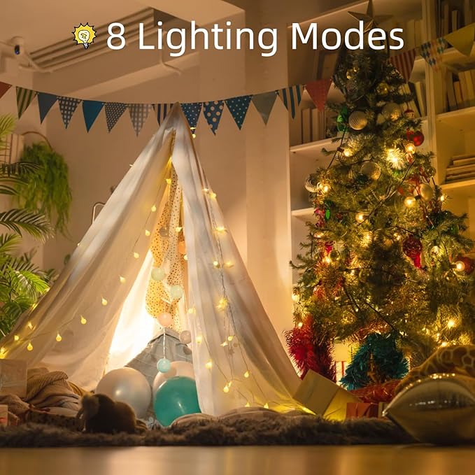 120 LED String Lights 40ft, 8 Lighting Modes Plug in Fairy String Lights for Bedroom Classroom Patio Garden Wedding Party Christmas Tree Outdoor Indoor Decorations Warm White