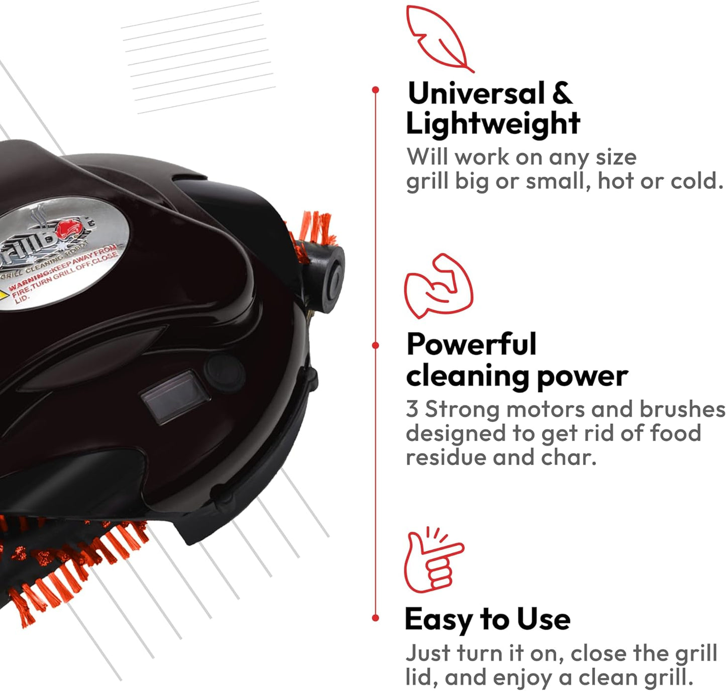 Grillbot Automatic Grill Cleaning Robot with Nylon Brushes, BBQ Grill Cleaner, Grill Brush, Grill Scraper, BBQ Accessories (Black Grillbot + Carry Case)