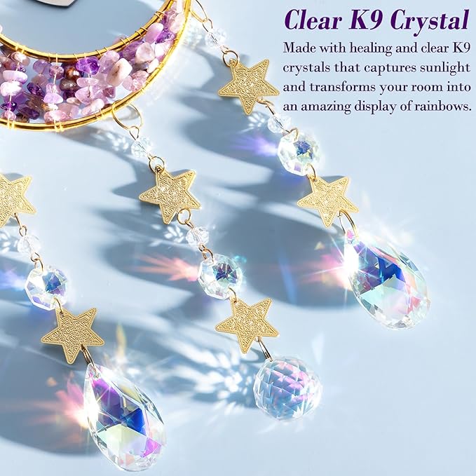 Aunt Gifts from Niece Nephew, Aunt for Auntie Gifts, Best Aunt Ever Gift Aunt Birthday Gifts for Auntie, Unique Auntie Gifts for Women Moon Crystal Suncatcher for Windows Hanging