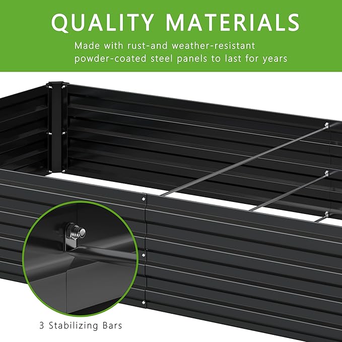 12x4x1FT Galvanized Raised Garden Bed Kit,Vegetable Boxes-Rectangle Metal Flower Box,Large Planter Raised Beds Outdoor Garden for Planting,Fruit,Herb-Black