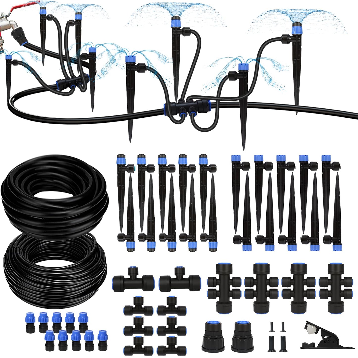 Breeze Touch 230ft Quick-Connect Drip Irrigation System, Automatic Garden Watering System with 1/2" & 1/4" Fast-Lock Tubing - Adjustable Nozzles & Sprinklers for Garden,Greenhouse, Lawn,Potted Plants