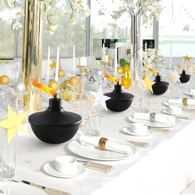 6 Pack Metal Table Top Torches,23.5 oz Citronella Torches for Outside,Refillable Flame Light Torch with Wicks and Covers for Party, Garden Decor,DIY