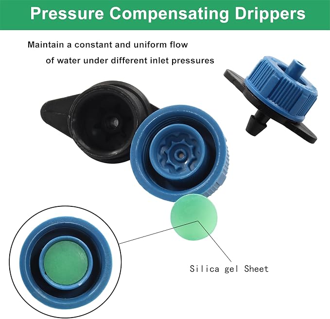 60 Pcs Drip Irrigation Emitters, 2 GPH Pressure Compensating Irrigation Drippers for Garden Lawn Watering Irrigation System, Blue