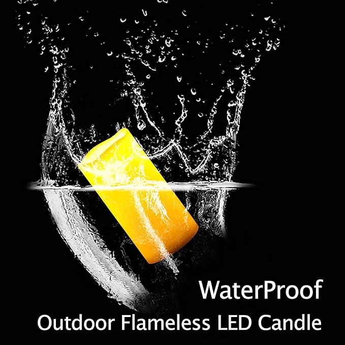 2 Waterproof Outdoor Battery Operated Flameless LED Pillar Candles with Timer Flickering Plastic Resin Electric Decorative Light for Lantern Patio Garden Home Party Wedding Decorations 3x6 Inch
