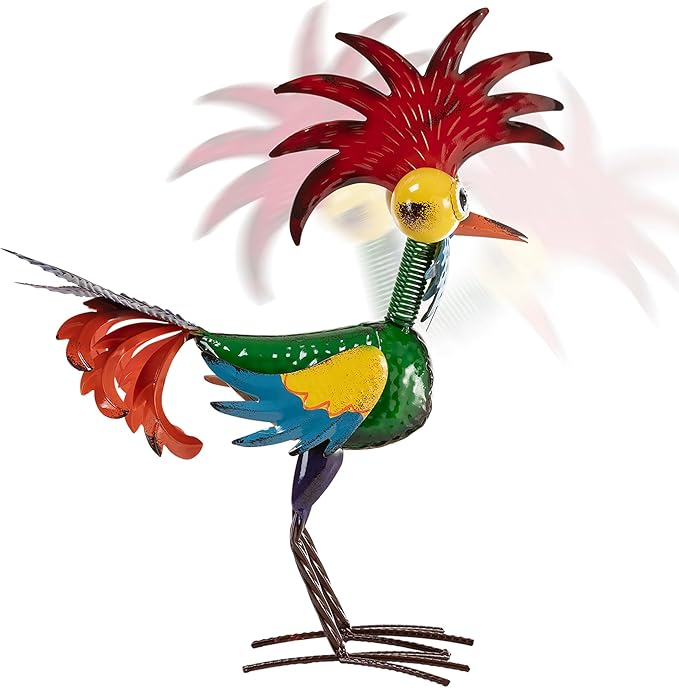 Alpine Corporation - 18" Tall Wacky Metal Rooster Yard Statue – Colorful Indoor/Outdoor Farm Animal Décor for Garden, Patio, Lawn, or Porch