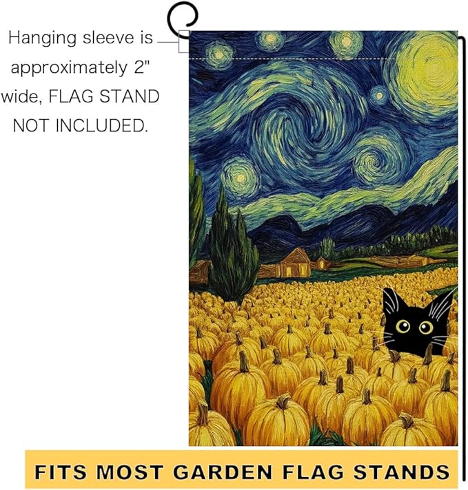 BLKWHT Fall Pumpkin Cat Garden Flag 12x18 Vertical Double Sided Blue Sky Autumn Thanksgiving Holiday Outside Decorations Burlap Yard Flag BW825