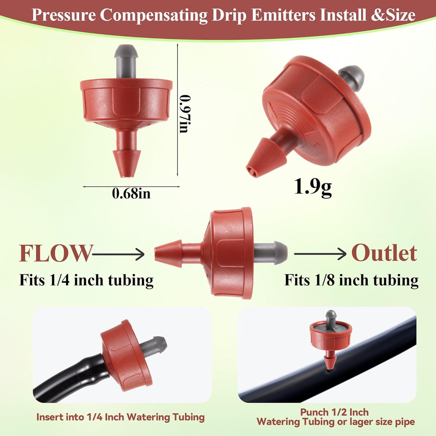 60Pcs 0.75 GPH Pressure Compensating Irrigation Spot Drippers,Constant Flow Barb Outlet Watering Dripper Emitters Heads Parts for 1/4 Inch Watering Tubing Line for Garden Pots Plants Irrigation System