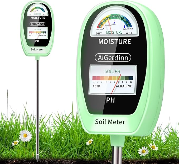 2-in-1 Soil Test Kit, Soil Moisture Meter, Soil pH Tester-Dual Dial-Simultaneously-Display Results-Soil pH Meter, Moisture Meter for House Plants,Lawn,Garden,Farm Indoor&Outdoor-BabyGreen