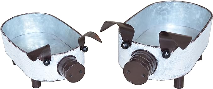 Galvanized Metal White Washed Farmhouse Pig Tray Distressed Pig Tabletop Centerpiece Décor Set of 2