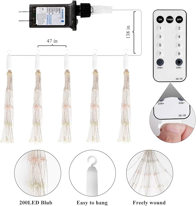 5 Pack 1000 LED Plug in Firework Lights Starburst Lights for Christmas Garden/Patio/Wedding/Party/Bedroom Outdoor or Indoor Decor，Waterproof Twinkle Light with 8 Modes(Multi Color)