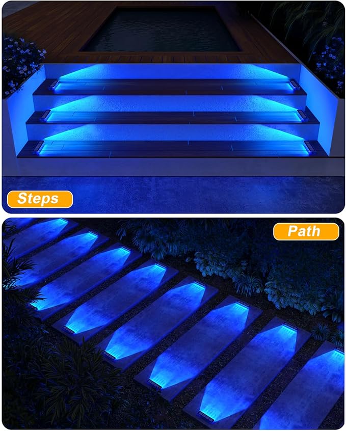 Blue Solar Lights for Outside,8 Pack Solar Deck Lights Outdoor Waterproof LED,Blue Step Light for Outside,Dock Light Solar Powered Waterproof for Deck,Steps,Dock,Driveway,Stair,Path