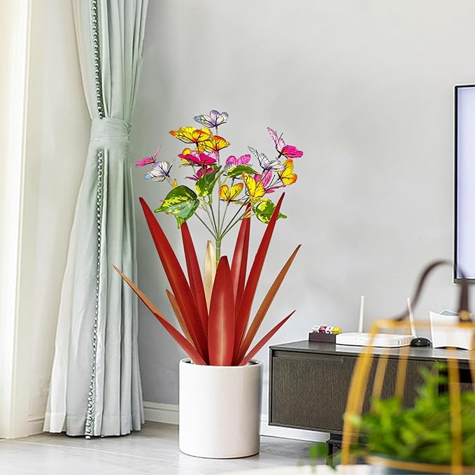 Garden Outdoor Butterfly Enlarge Thickened Wind Resistant Metal Agave Garden Art Metal Plant Country Sculpture Statue Decorations Ornaments Artificial Waterproof Butterflies(red 3pcs)