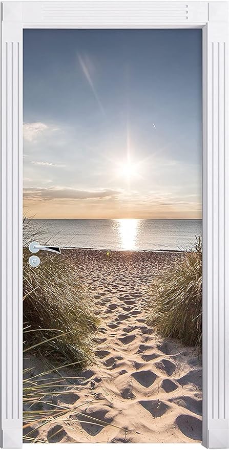 3D Door Stickers Murals Peel and Stick - Beach Path - Door Wallpaper Self-Adhesive Door Decals Removable PVC Waterproof Door Poster for Bedroom Living Room Door Decoration 37.4" x 84.6"