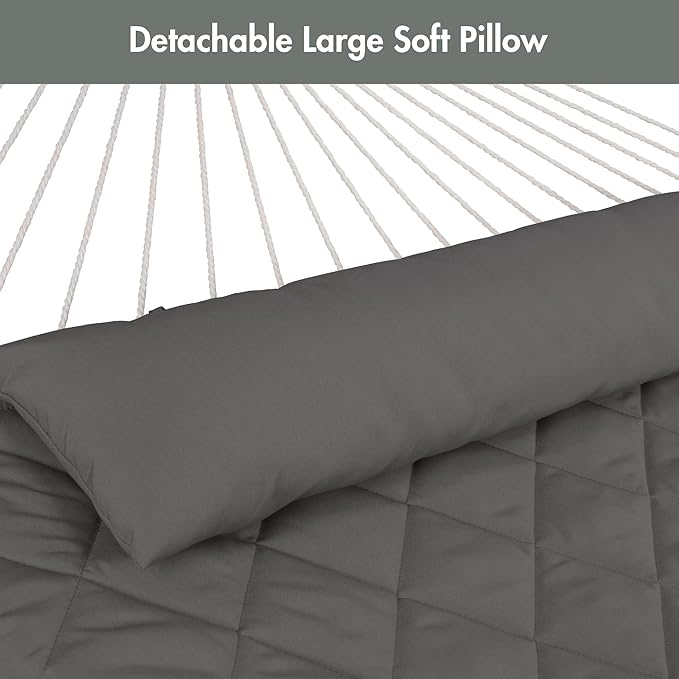 ANOW Outdoor Hammock with Stand 12FT, Heavy Duty Hammock with Steel Stand, Included Detachable Pillow and Pad, 450 LBS Weight Capacity, Gray