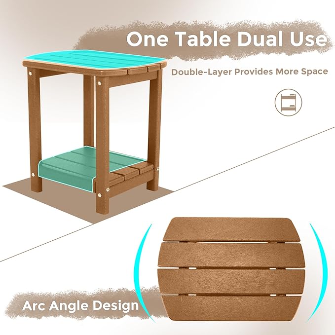 Adirondack Square Outdoor Side Table,2-Tier Storage Patio Side Table, HDPE End Tables for Backyard Pool Porch Garden Lawn BrownRed