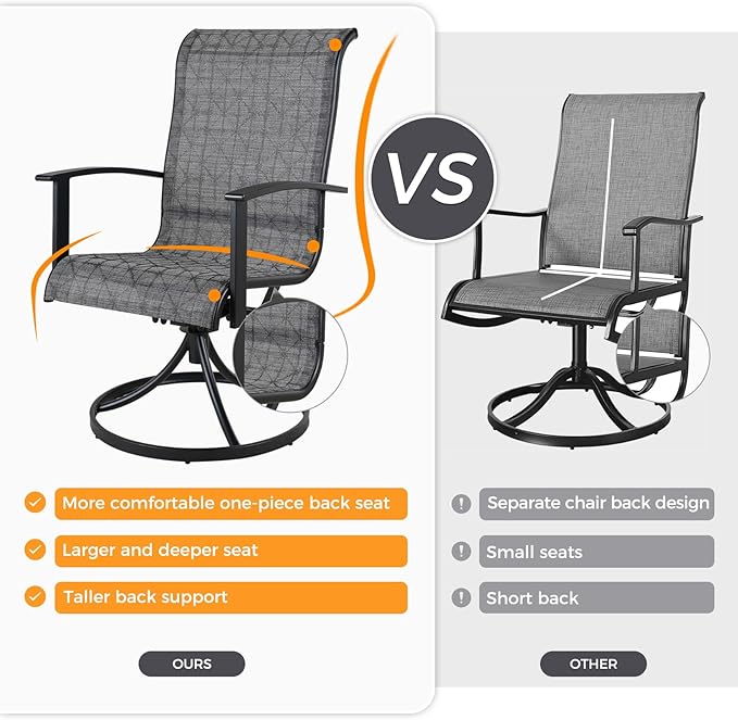 Grand patio Outdoor Swivel Dining Chairs 6-Piece Patio Dining Chair Set Mesh Sling Patio High Back Swivel Rockers, Black & Grey Plaid