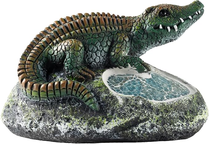 Garden Statue Crocodile,Solar Crocodile Decor for Outdoor,Resin Crocodiles Figurine with Solar Light for Patio,Balcony,Yard,Lawn Ornament,Perfect Garden Gift