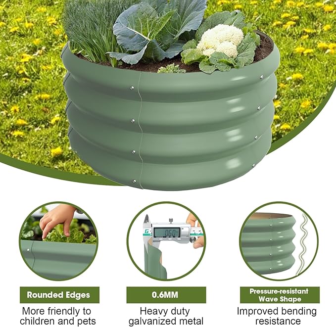 2x2x1ft Round Galvanized Raised Garden Bed Outdoor Metal Planter Box Raised Beds for Gardening,Vegetables,Fruits,Flowers & Herbs (Green)