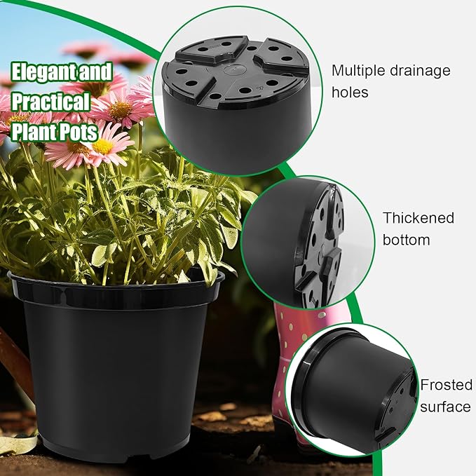 3 Gallon Plastic Nursery Pots, 10 Inch Round Plant Pots with Drainage Holes, 10 Pack Planting Pot for Outdoor Indoor Plants, Black