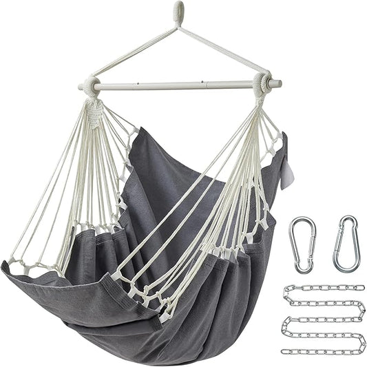 Hanging Hammock Chair Swing MAX 500 lbs Outdoor Hanging Chair with Footrest Indoor Swing Chair with Portable Steel Spreader Bar and Hardware Kit for Bedroom Living Room Patio Porch - Dark Grey