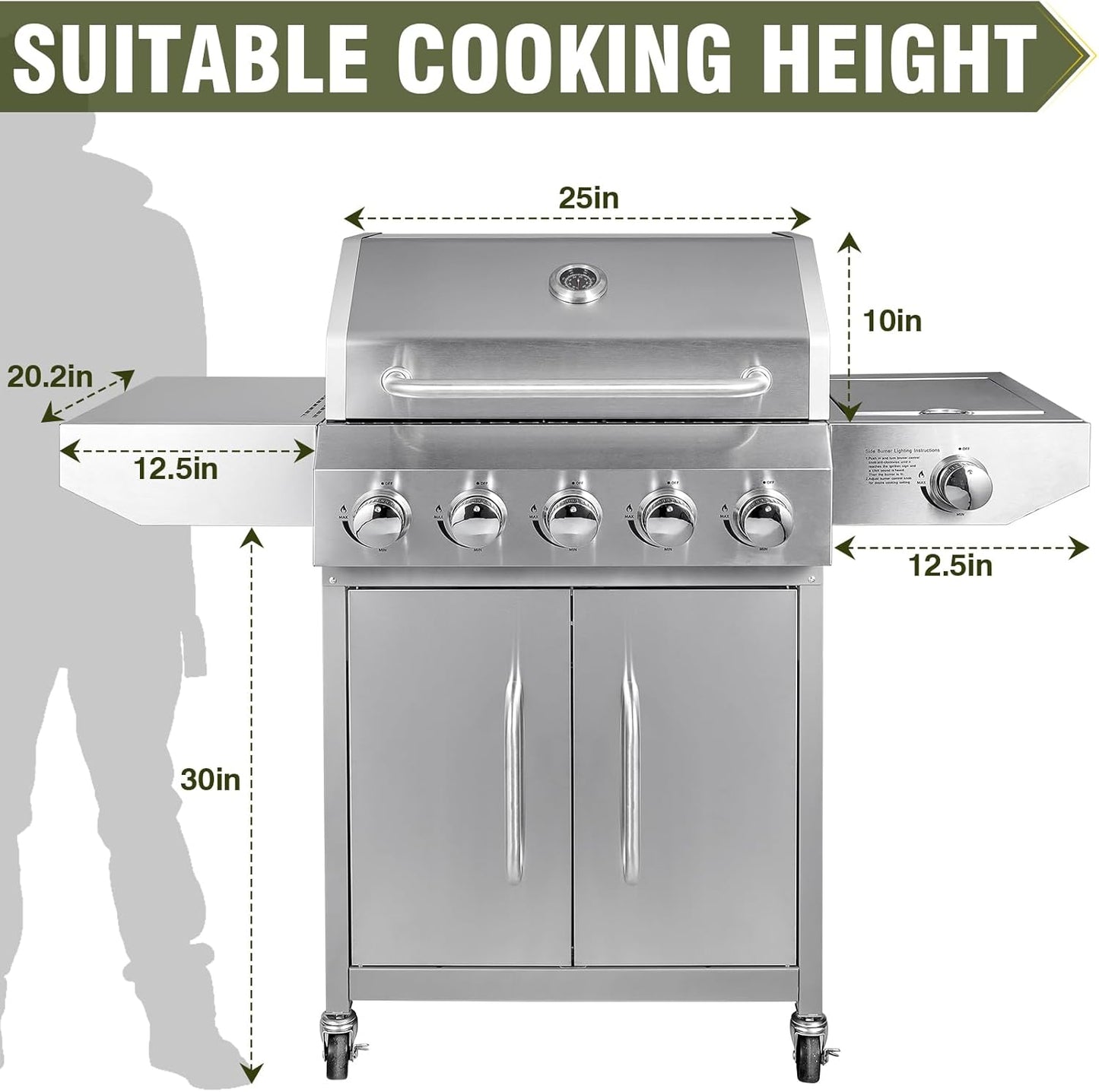 BESTFIRE 68,000 BTU 5+1 Burner Propane Grill - Stainless Steel BBQ with 647 sq in UPGRADED OIL-DRAIN Plates, Cast Iron Grates, Side Burner + FREE Food Clip for Outdoor Cooking