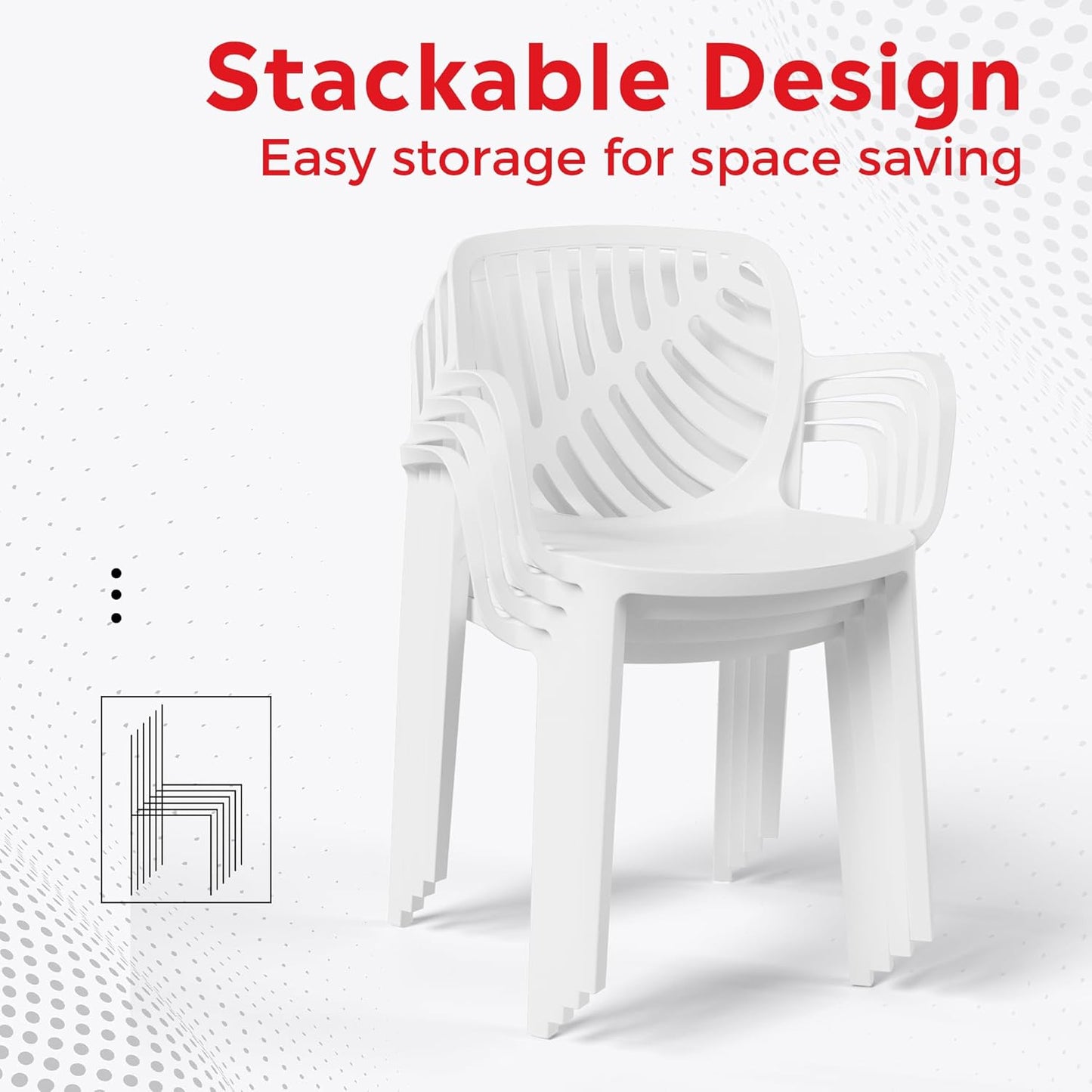 Breakfast Table Set for 4, HDPE Patio Square Dining Table and Stackable Chairs, Outdoor Small Patio Furniture Set All Weather for Backyard Porch Poolside, White