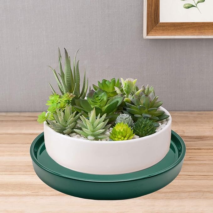 2 Pack Ceramic Plant Saucer Pot Tray 8 Inch, Planter Saucers 4 5 6 7 8 9 10 11 12 Inch for Indoors Outdoor, Durable Sturdy Flower Drainage Tray for Glazed Pots Base (8.5 Inch Green)