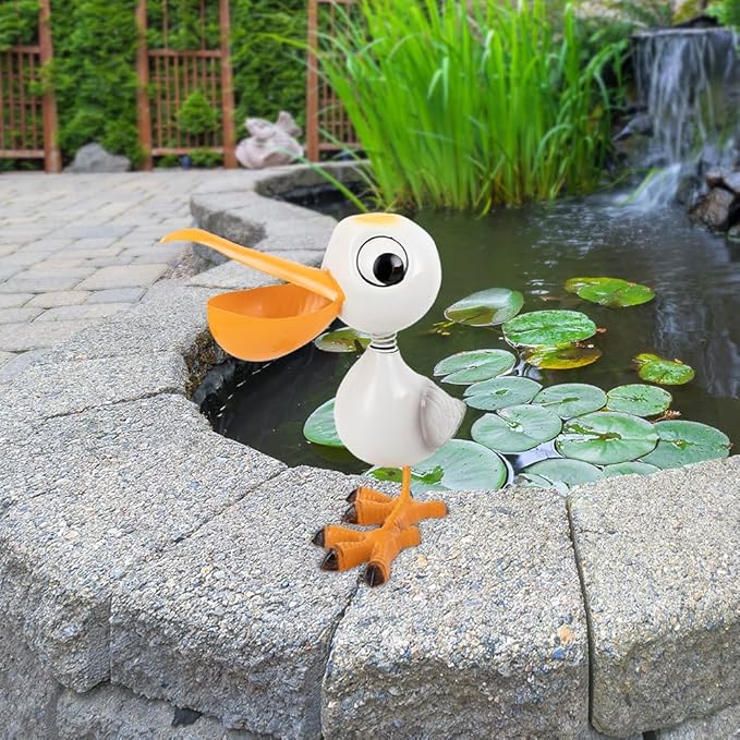 12.5" Pelican Statue Metal Yard Decorations Outdoor,Pelican Garden Statues Sculptures Seabird Ornament,Coastal Ocean Bird Yard Art Decor for Porch Patio Lawn,Metal Garden Decor for Outside