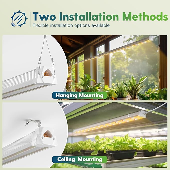 FREELICHT 2 Pack 4FT LED Grow Light with Timer, 40W (250W Equivalent), Full Spectrum Grow Lights for Indoor Plants with 9/12/15H Timer, Linkable Plant Growing Lamp for Hydroponic Plants Seeding Veg