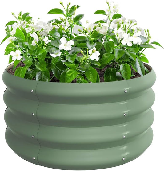 2x2x1ft Round Galvanized Raised Garden Bed Outdoor Metal Planter Box Raised Beds for Gardening,Vegetables,Fruits,Flowers & Herbs (Green)