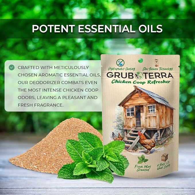 GrubTerra Coop Refresher Odor Freshener for Chicken Pen, Suitable for Chicken Waterer and Chicken Feeder, Smell Control Solution for Clean and Fresh Chicken Living Environment