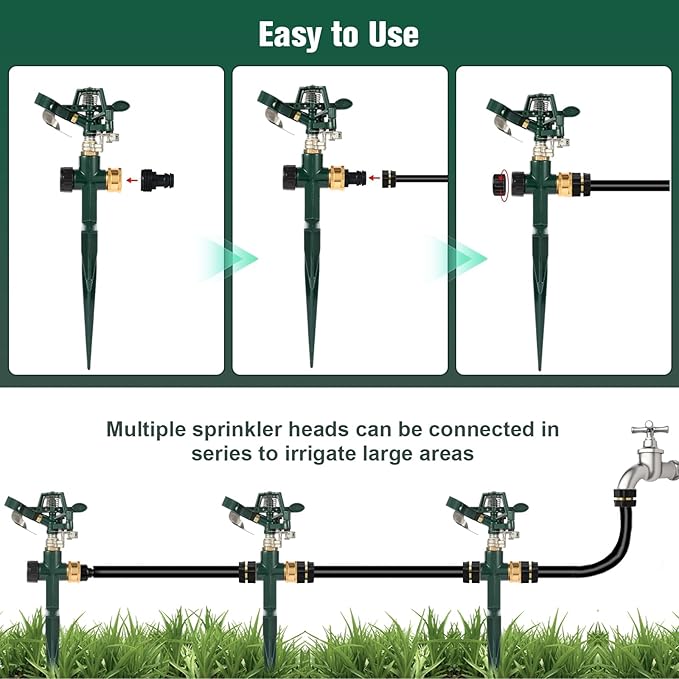 2 Packs Green Garden Sprinklers, Zinc Alloy Water Bird Sprinkler on Metal Base, Adjustable 360 Degree Lawn Irrigation for Yard