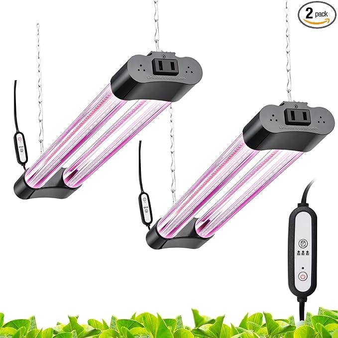 18inch 2 Pack LED Grow Lights - Linkable Grow Lights for Indoor Plants, Full Spectrum Plant Lights Plug and Hanging Design with Auto On/Off Timer Hanging Grow Light from Seedling to Flowering