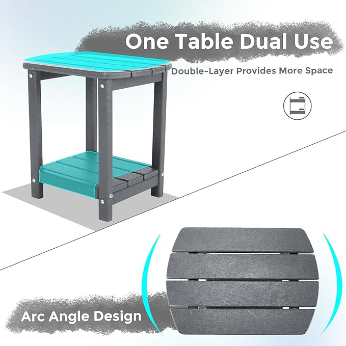 Adirondack Square Outdoor Side Table,2-Tier Storage Patio Side Table, HDPE End Tables for Backyard Pool Porch Garden Lawn(Grey)