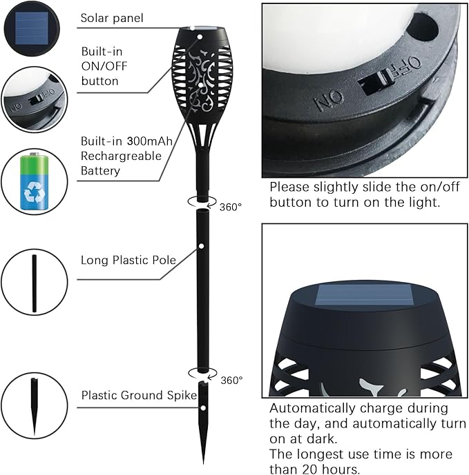 8 Pack Solar Torch Lights Outdoor Waterproof - Multicolor Flickering Flame, Outdoor Solar Garden Lights for Yard, Tiki Torches for Outside Patio Pathway Decorations