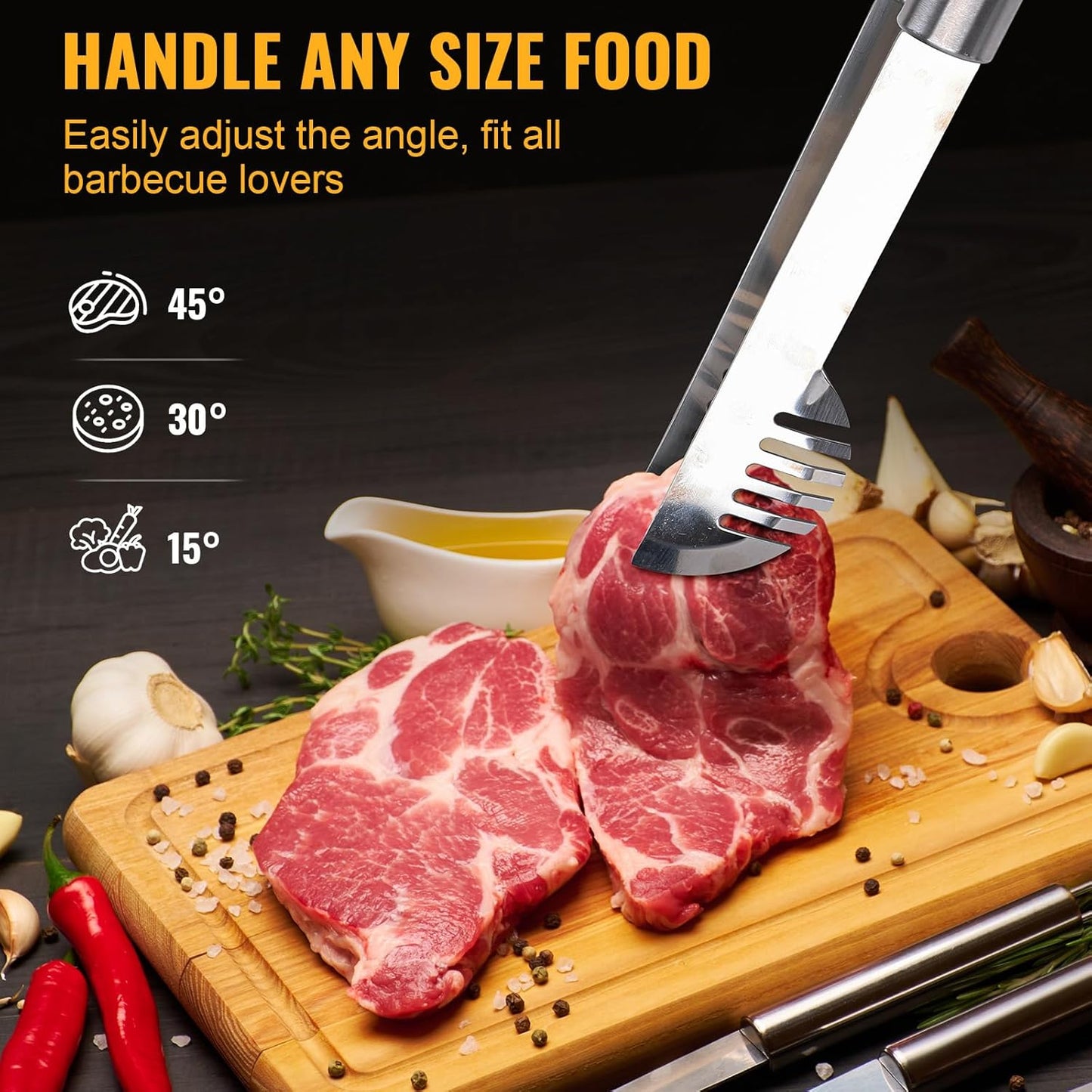 BBQ Tool Grilling Accessories, 16-Inch Stainless Steel BBQ Grill Tools Set for Men, Heavy Duty Grilling Accessories Kit for Camping, Kitchen, 3 PCS Extra Thick Barbecue Utensil