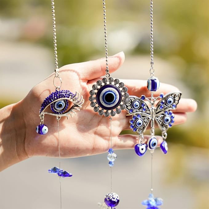 3pcs Evil Eye Suncatchers with Crystal Prism Balls Window Hanging Decoration Ornament Sun Catchers Rainbow Maker Pendant
