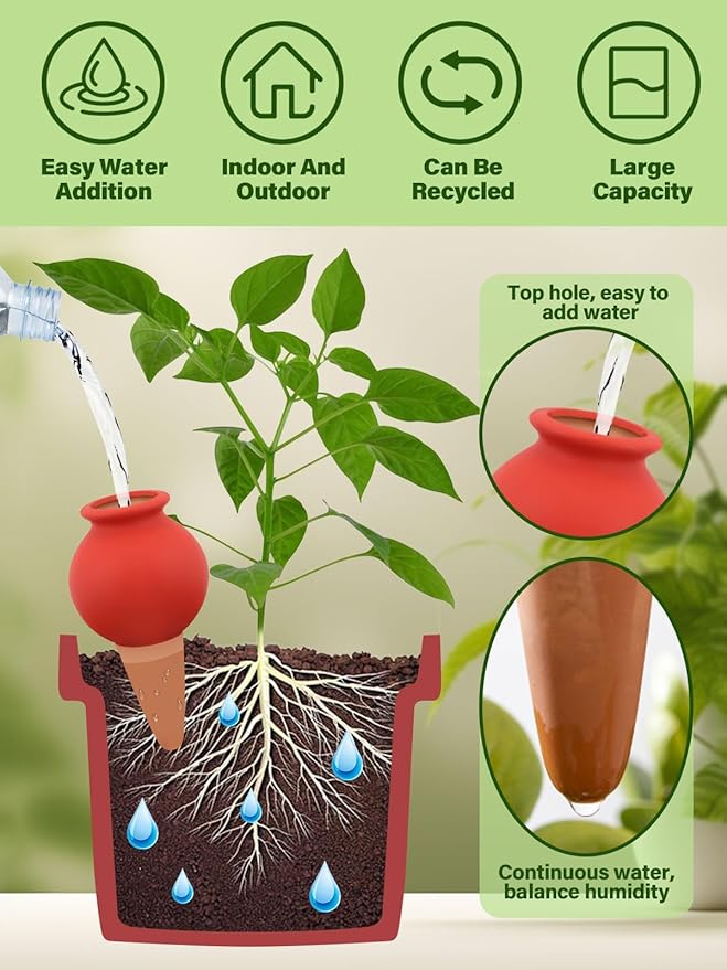 4Pcs Plant Watering Globes, Kalolary Hedgehog Shape Self Watering Spikes Terracotta Drip Water Stakes Irrigation Watering Bulbs for Pot, Indoor, Outdoor, Vacation (Bottle)