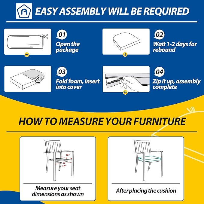 AAAAAcessories Outdoor Seat Cushions for Chairs, Waterproof, Fade-Resistant Patio Furniture Replacement Cushions, 17" x 16" x 2", Set of 2, Khaki Beige