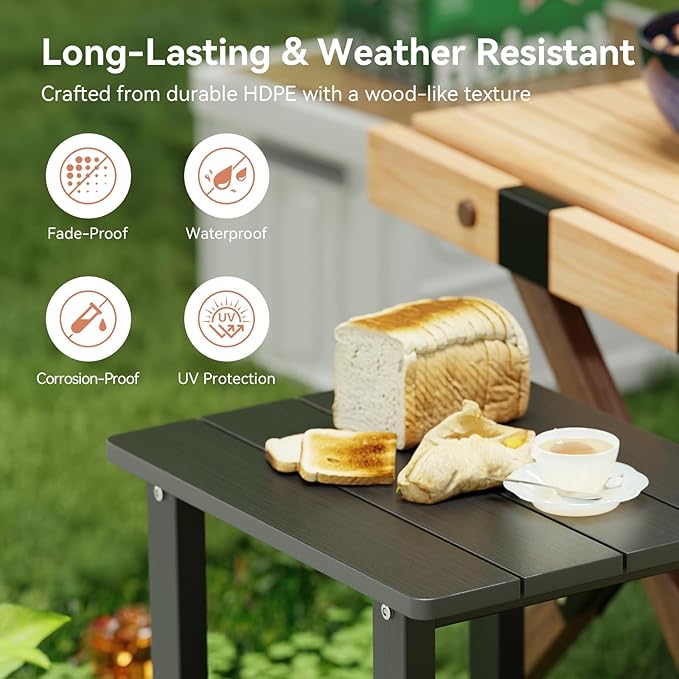 Adirondack Outdoor Side Table with 2 Layer Storage Small Adirondack Square Side Tables for Outside Weather Resistant Patio End Table for Pool, Backyard, Indoor Companion, Front Porch, Black